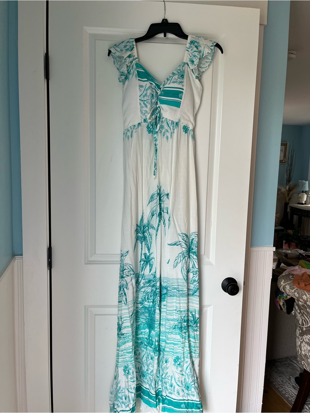 Women’s White and Teal Tropical Maxi Dress